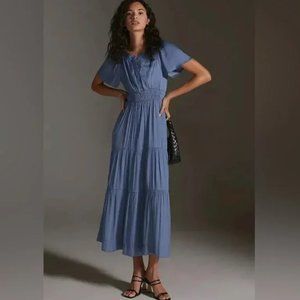 Anthropologie Somerset Silk Midi Dress Light Blue - Size XL